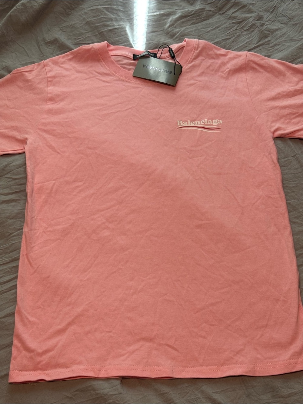 Balenciaga Coral-Pink Crewneck Logo Tee